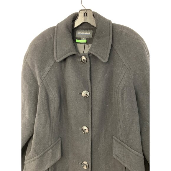 London Fog XL Women Black Wool Peacoat 7994 Button Coat Pockets Raglan A-line - Picture 9 of 12